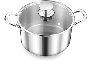 Herogo 4 Quart Stock Pot, 18/10 Stainless Steel Cooking Pot with Lid, Tri-Ply Pasta Stockpot with Handles, 4 QT Stockpot for 