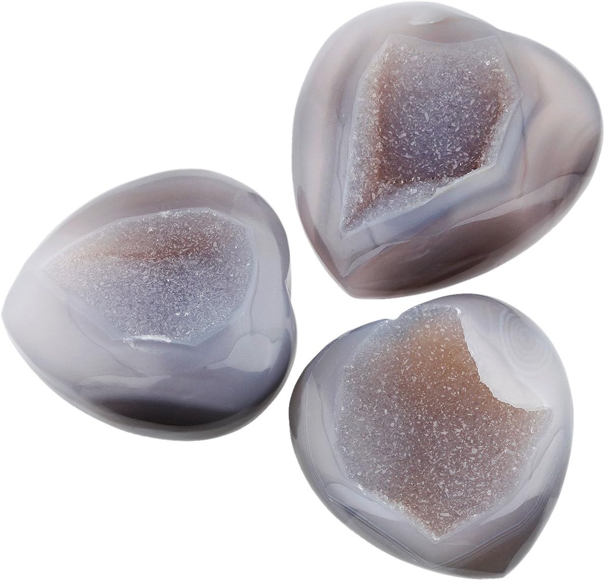 Shanxing Agate Geode Crystal Puff Heart Worry Healing Stone Palm Chakra Reiki 1.7"-2.4", Grey - Image 4