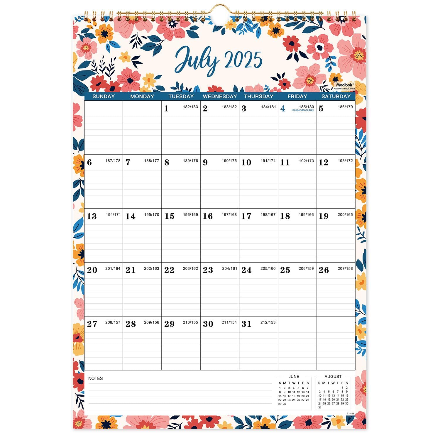 Photo 1 of 2025-2026 Wall Calendar - Jul 2025 - Dec 2026, 18 Months Hanging Monthly Calendar 2025-2026 Vertical, 17" x 12", Twin-Wire Binding, Julian Date, Large Block, Notes, Thick Paper, Perfect for Organizing