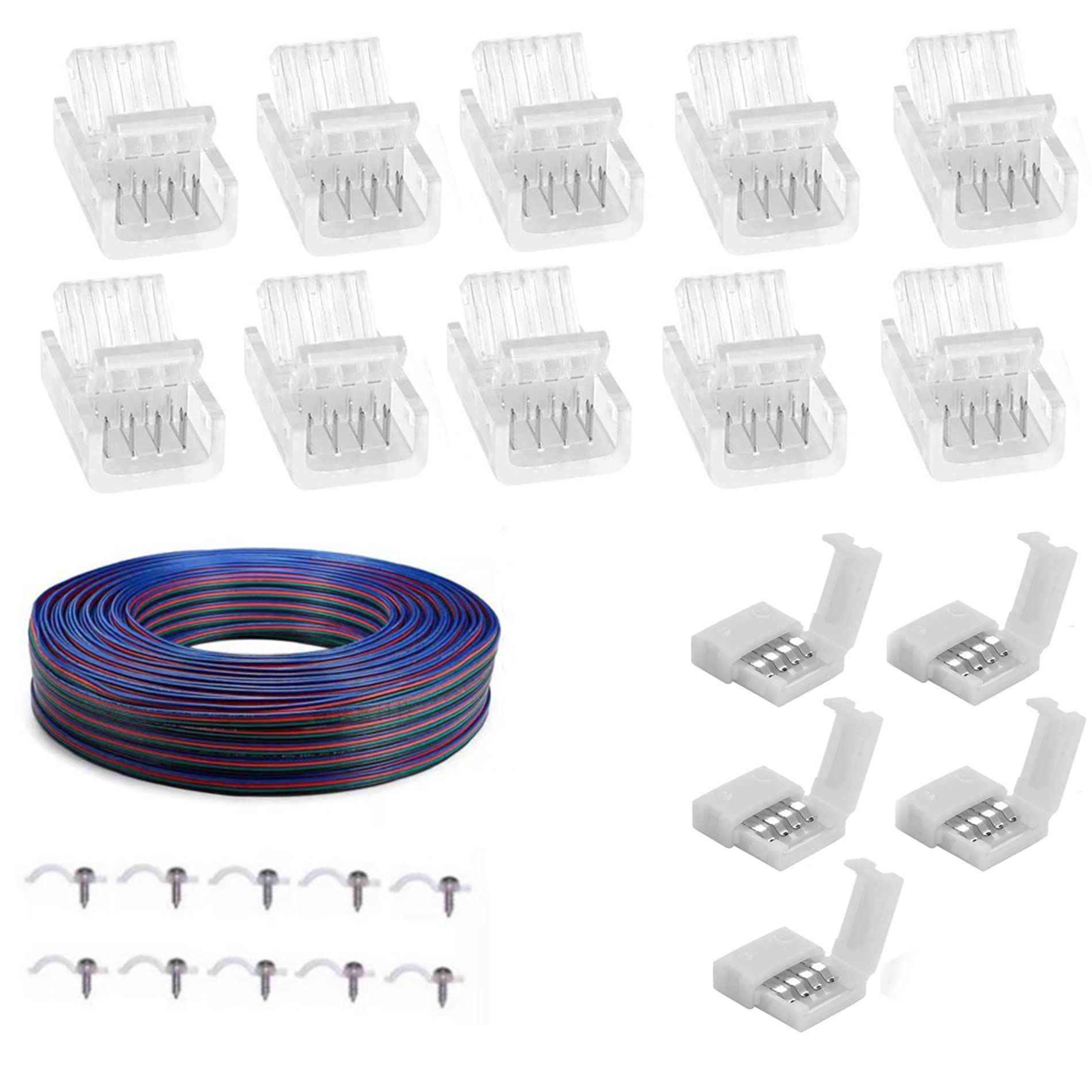 Amefil LED Light Bar Connector Set 4pin 8mm Waterproof Cable Connector 4pinRGB Color Light with Cable Extension 22AWG for 12/24v 50503528 RGBWW LED Light bar.