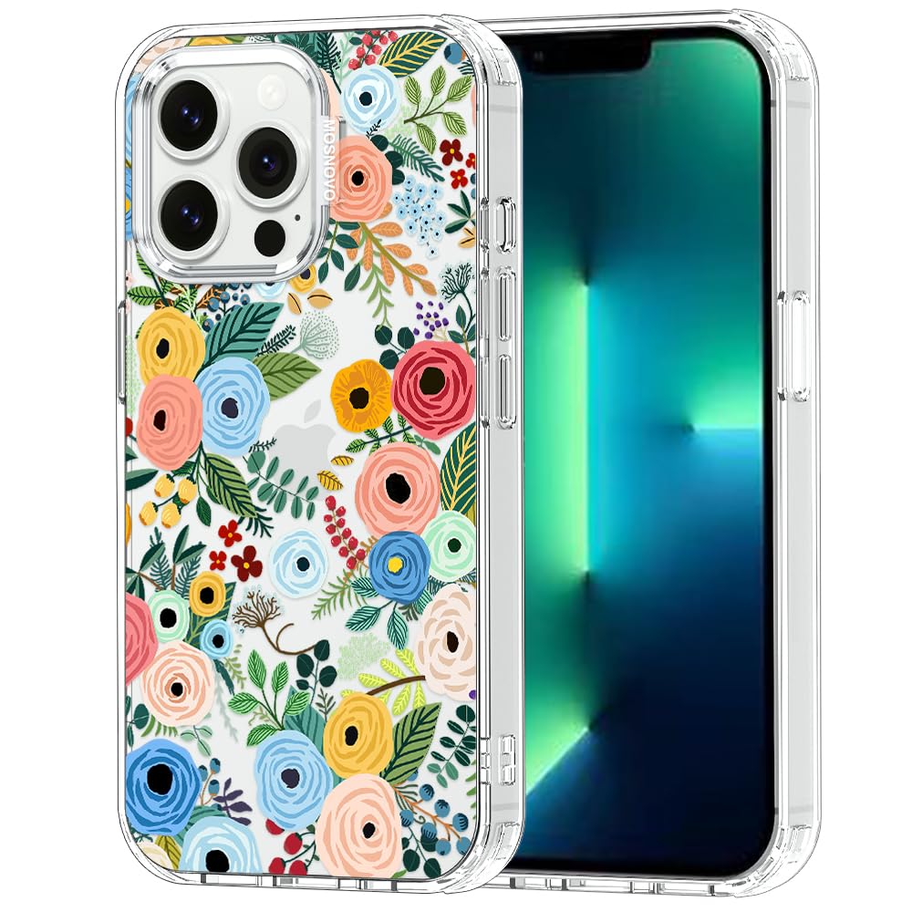 MOSNOVO Case for iPhone 13 Pro, [Buffertech 6.6ft Military-Grade Drop Protection] [Anti Peel Off Tech] Clear TPU Bumper Phone Case Cover Design - Pastel Floral Garden — image 1