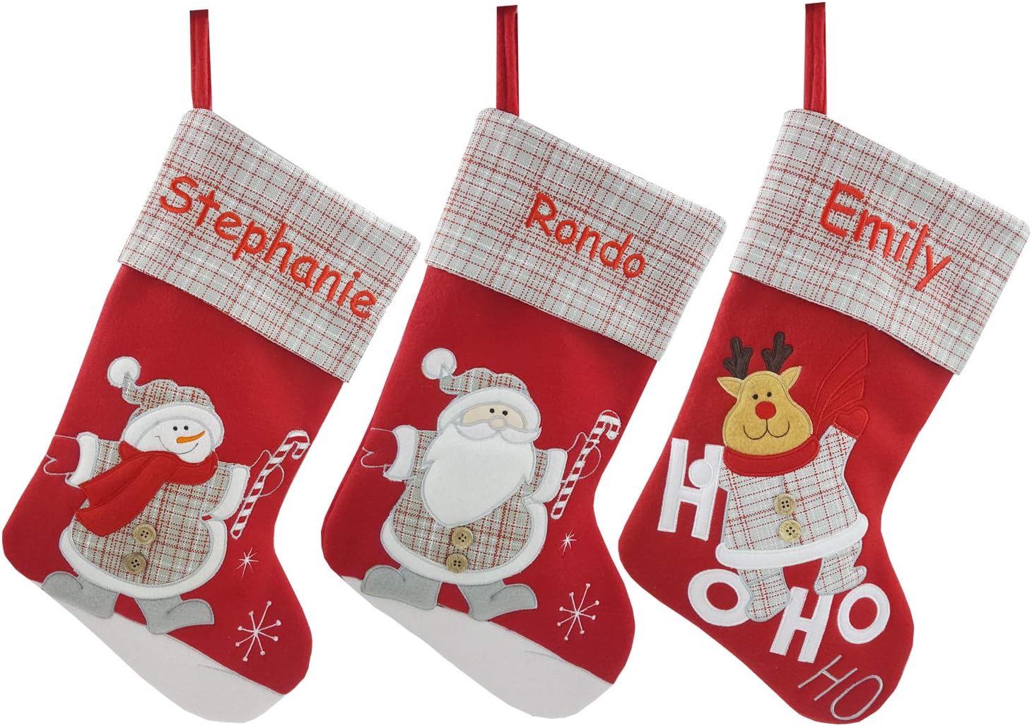 DearSun 18" Dia Personalized Christmas Stocking with Embroidered Names, Poinsettia Flower Design Quality Linen Stockings for Holiday Family Decor (Poinsettia Flower)