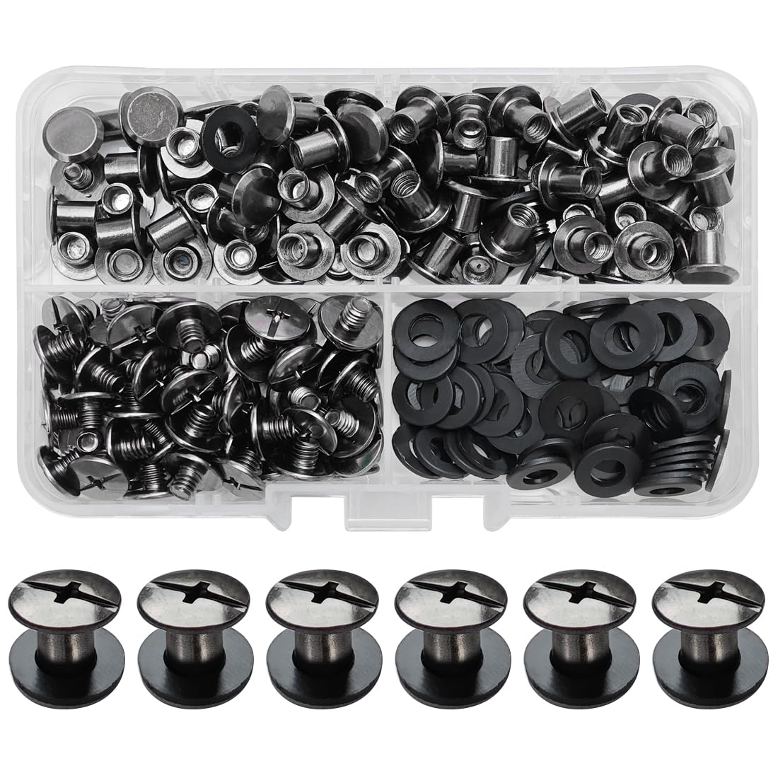 SHSMPXOY 90 Set Chicago Screws Posts for Leather Rivets M5*5mm Chicago Book Binding Screws Rivets Cross Head Chicago Button Screws for DIY Book Scrapbook Bookbinding, Bags,Collars(Gloss Black)