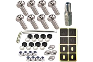 ZXFOOG License Plate Screws Anti Theft- 8 PC Button Head Torx M6 3/4" Stainless Steel Tamper Proof Machine Car Tag Bolt for License Plate Frame Holder, Security Fastener Hardware and Black Caps