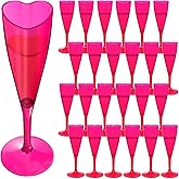 FillTouch 24 Pcs Valentines Day Heart Shaped Champagne Flutes Plastic Goblet Cups 4.4oz Disposable Toasting Glasses Wine Cups for Galentine Bachelorette Wedding Bridal Shower Party(Clear,Hot Pink)
