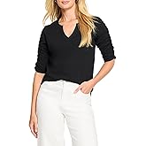 NIC+Zoe Womens Ruched Elbow Sleeve Split Neck Tee