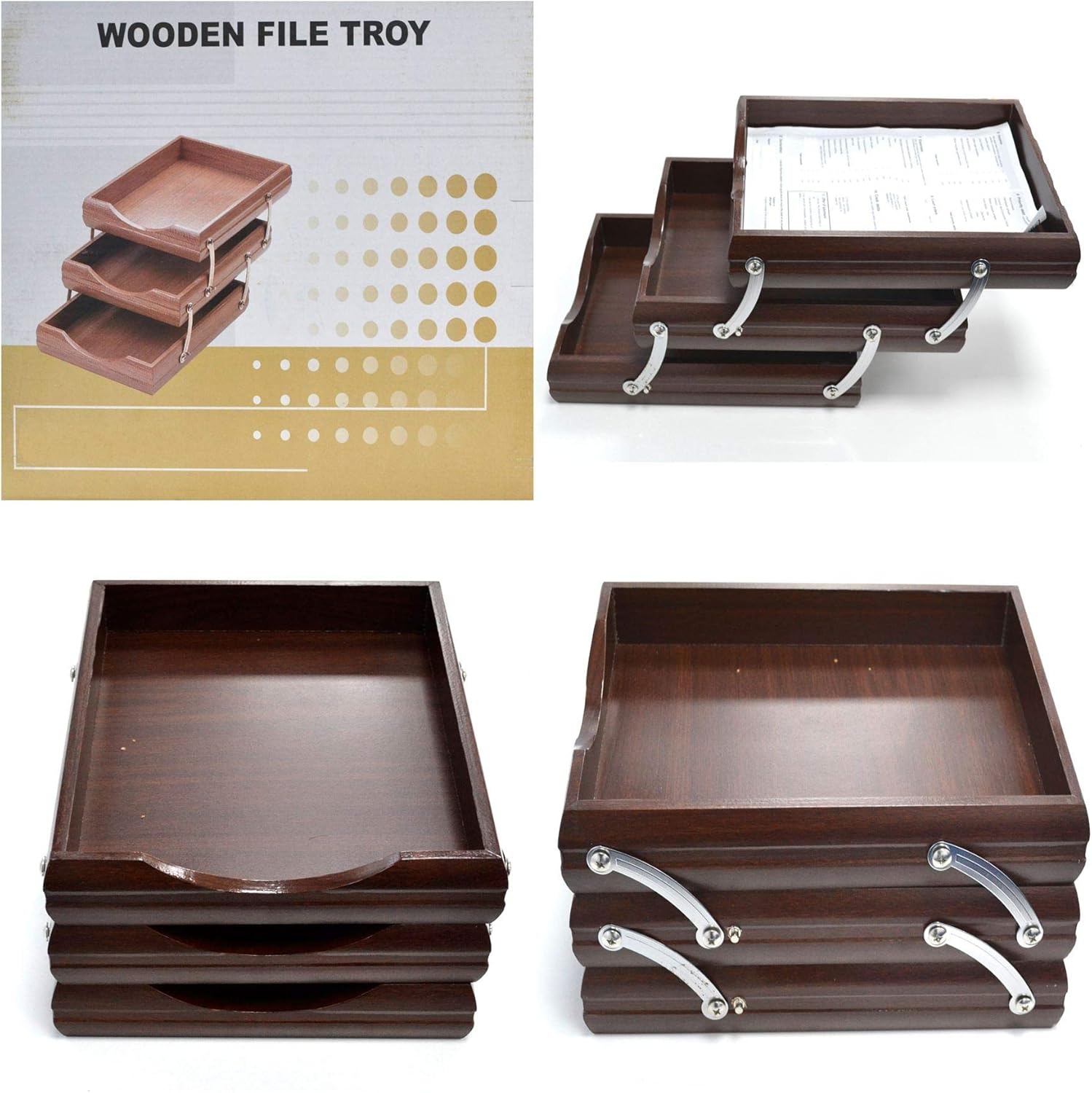 Expandable Wooden Letter Tray Foldable Book Paper Organizer Shelf Tray Rack for Home & Office