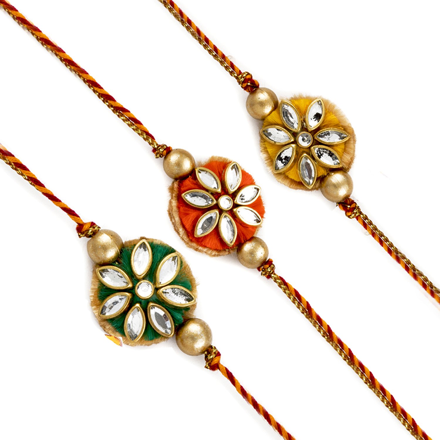 aapno rajasthan set of 3 traditional rakhi with kundan work