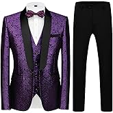 Mens Tuxedo Suits Slim Fit 3 Piece Formal Skinny Tuxedo Suit Set Shawl Lapel Paisley Suits Men for Wedding Prom
