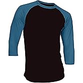 Hat and Beyond Mens 3/4 Sleeve Baseball T Shirt Soft Slim Fit Plain Jersey (XX-Large, 1rd3401 Black/Aqua)