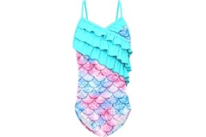 Danvren Girls One Piece Swimsuits Quick Dry Beach Mermaid Swimwear Bathing Suit for Beach 5-12 Years