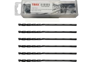 TMAX 6 PC 3/16 Inch x 6 Inch Aircraft Extension Black Oxide Drill Bit, Premium M2 High Speed Steel, Extra Length, for Metal, 