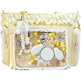ita crossbody tote bag, pin display with Insert large messenger bag, cute tote bag with zipper ruffle, japanese aesthetic y2k
