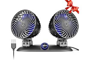 AaoLin Car Fan - 2024 Upgraded Dual Head USB Fan for Car with Powerful Cooling - 360° Rotation, Stepless Speed Desk Fan for Sedan SUV RV Truck Cruise, Home Office Desktop—【USB Powered】