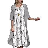 Akivide Womens Flowy Boho Floral Midi Dresses with Chiffon Jacket Elegant Wedding Guest 2 Piece Cocktail Dress