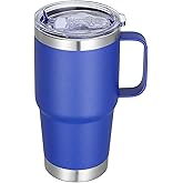 Abbrevi 20 oz Stainless Steel Tumbler with Handle Metal Insulated Coffee Travel Mug with Handle Double Wall Tumbler Cup with Lid and Straw, Blue 1 Pack