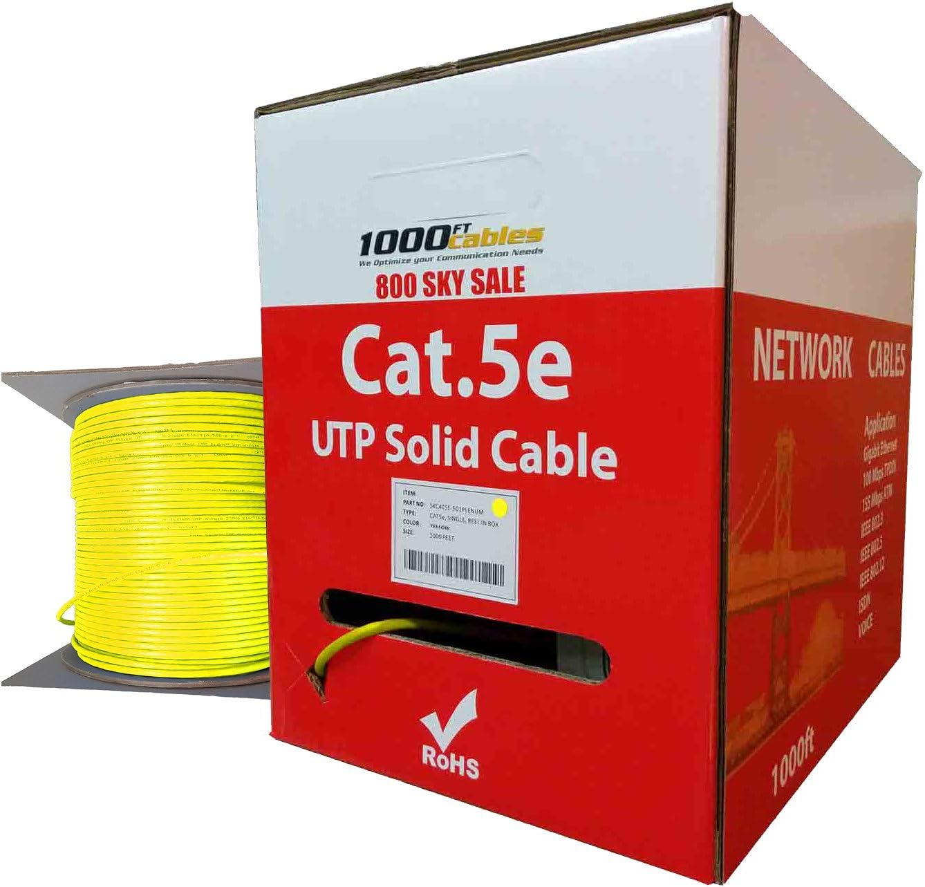 1000FTCables CAT5e Plenum (1000 Feet) Bulk 350MHz Networking Ethernet CMP Cable (Yellow), SKCAT5E-601PLENUM-YEL