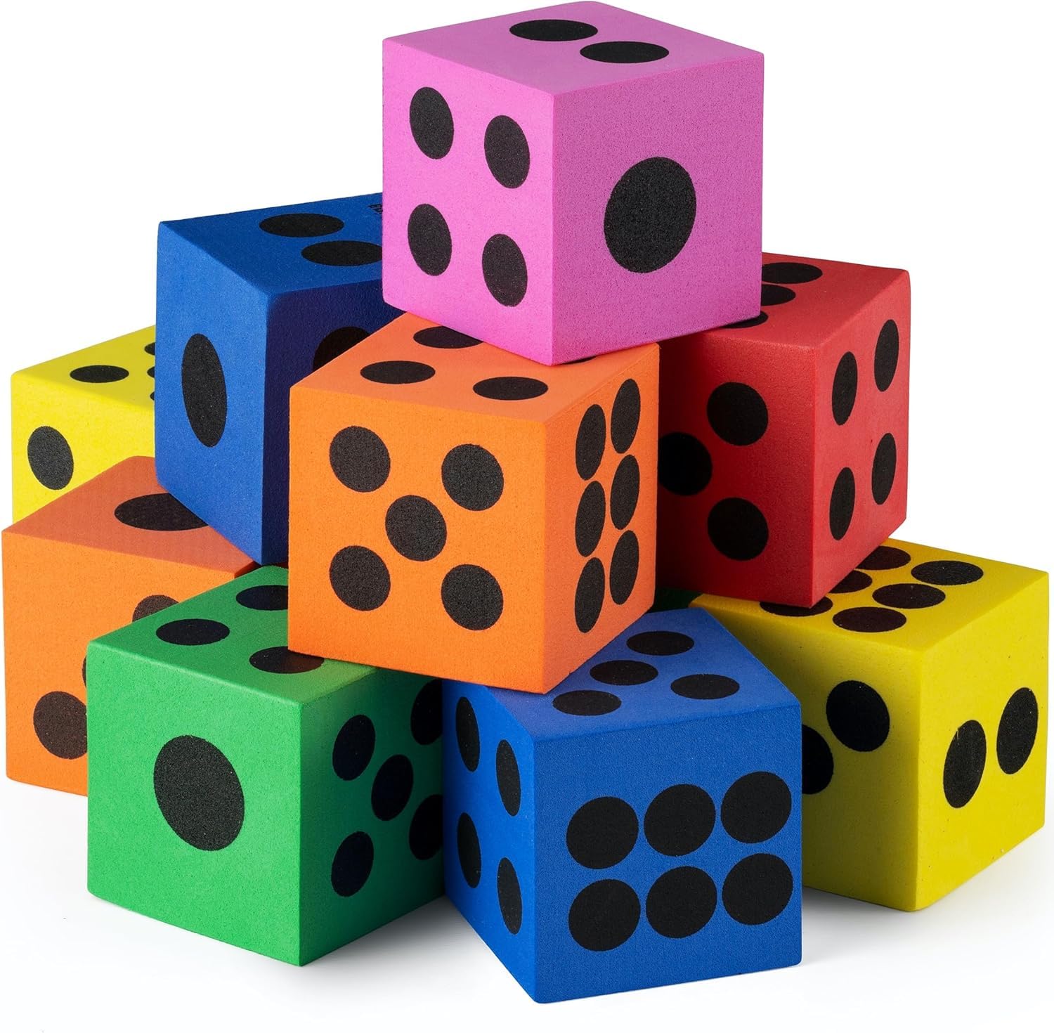 Foam Dice Set - Bulk Pack of 180, 1.5 Inch Large Assorted Colorful Foam Dice Cubes with Number Dots, Use for Kids, Classrooms, Math Games, Building Toys, Party Supplies by Bedwina Image