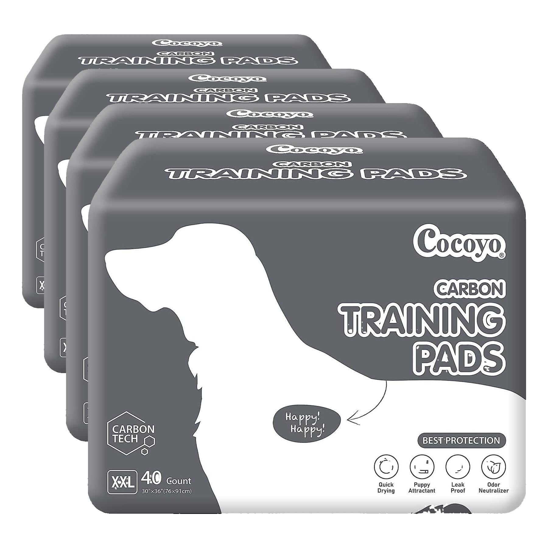 COCOYO Dog Training Pads Extra Large Size丨Carbon Absorb Eliminating Urine Odor Puppy-Pads 丨 Premium Charcoal (40 Count, XXL 30x36 inch),Black (Pack of 4) Image