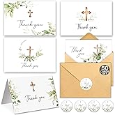 HiABNRT 50 Thank You Cards with Envelopes, 5 Watercolor Greenery Cross Designs 4 x 6in Blank Inside Thank You Card for Bulk Baptism, Wedding, Communion, Funeral, Baby Shower