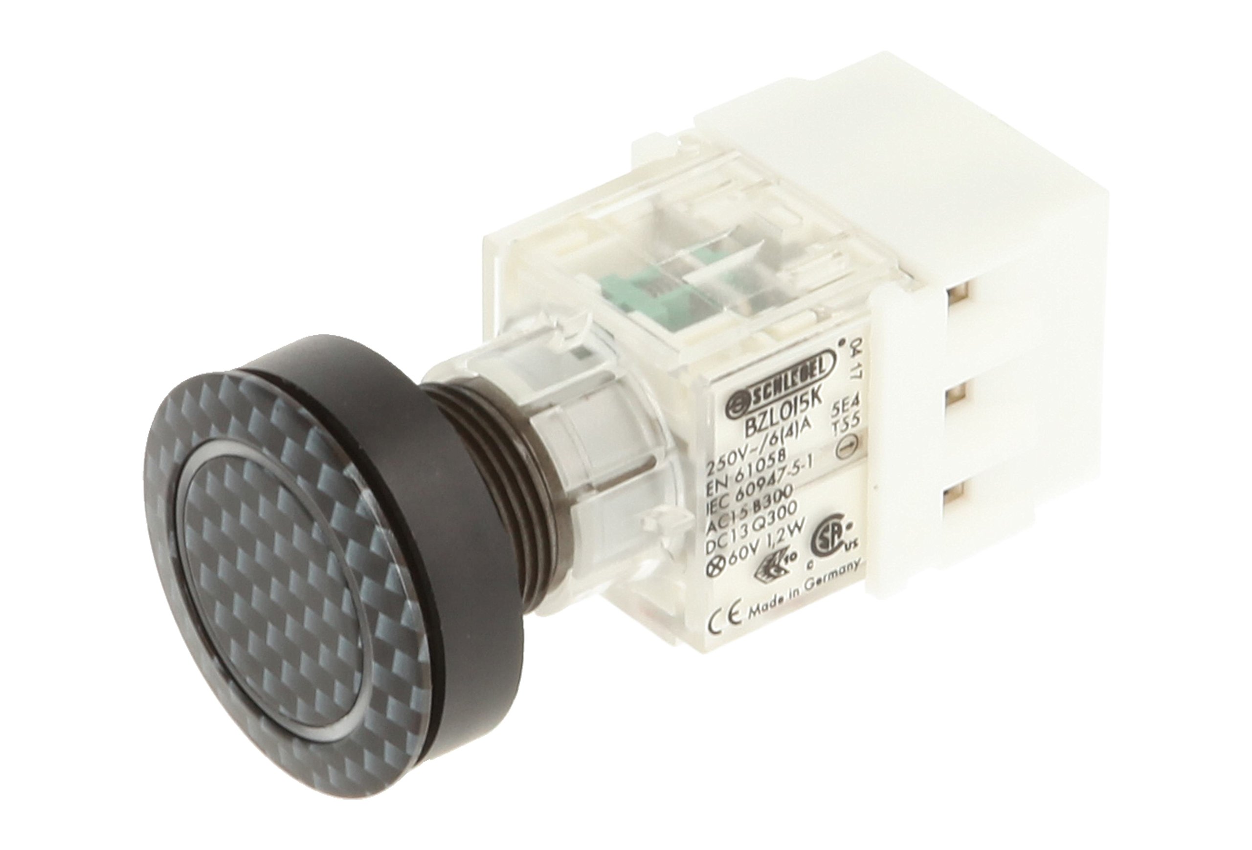 Club 23.000.981 Push Button Carbon Pattern Ring Lighting Contact Button Master 1 Closer + 1 opener and Bulb Holder t5,5 K LED 24 V WHITE (Pack of 2)