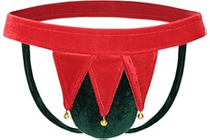FreeNFond Gag Gift Chritmas Elf Thong Men G-String Mankini Underwear with Jingle Bells