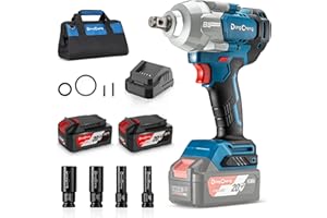 Dong Cheng 20V Brushless Impact Wrench, 515 ft-lbs High Torque, 1/2 Inch Cordless Impact Gun with Tool Bag, 4-Speed for Cars, Trucks, Tractors, Includes 2 x 4.0Ah Batteries & Charger