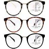zooxsky 3 Pack Progressive Reading Glasses for Women Men Round Frame Multifocal Readers Fashion Metal Gasket Multi-Focus Glasses(Multicolor, +3.00)