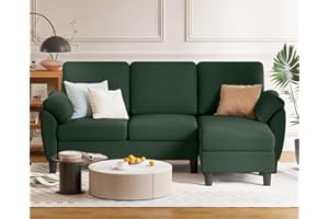 Pingliang Home 79" Convertible Sectional Sofa, 3 Seat L Shaped Couch with Reversible Chaise, Modern Linen Sofas Couches for Living Room, Apartment and Small Space (Dark Green)