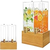 2 Pack 2 Gallon Drink Dispenser, Large Drink Dispenser with Wood Stand, Beverage Dispenser with Ice Core and Airtight Valve, Drink Dispensers for Parties
