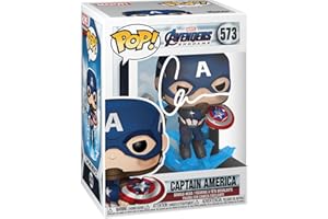 HOFSM.COM HALL OF FAME SPORTS MEMORABILIA Chris Evans Captain America #573 with Broken Shield & Mjolnir Avengers Endgame Facsimile Signed Reprint Laser Autographed Funko POP! Movies Marvel Figurine with Protector Case