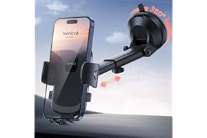 Lamicall Car Phone Mount - [Strongest Military-Grade Suction Cup] 360° Rotation Phone Holders for Your Car Quick Release Adjustable Phone Mount for Car Dashboard for iPhone 17 16 Pro Max Galaxy Truck