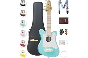 Ulumac Soprano Ukulele, Stylish Shape with White Pickguard Spruce 21.5 inch Ukelele Beginner Kit with Gig Bag, Digital Tuner, Replacing Strings, 3 Guitar Picks, Strap, Cloth, Mint Green, P005WGN