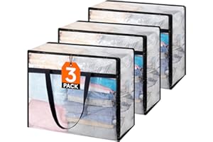 Lifewit 3 Pack Clear Blanket Storage Bags, Foldable Plastic Clothes Organizer with Zipper, Closet Organization Containers and