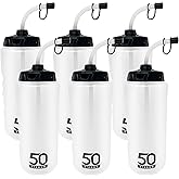 50 Strong 1 Liter BPA-Free Plastic Round Sports Water Bottle with Straw - 6 Pack