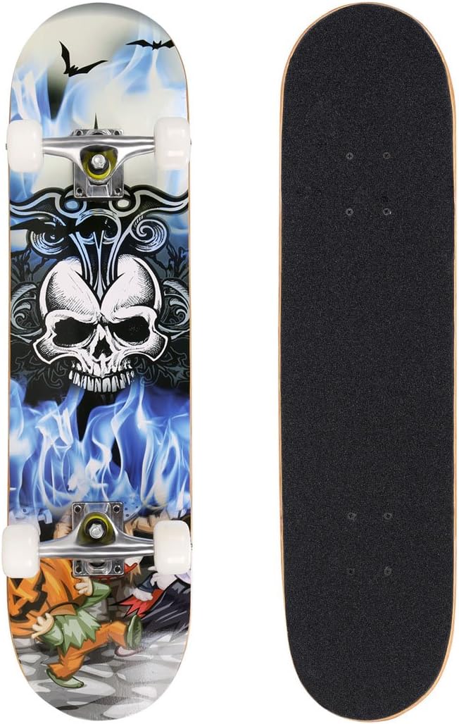 Pro Skateboard - 31" X 8" Complete Skateboard, 9 Layer Maple Wood Skateboard Deck with Double Kick Concave Design for Kids Boys Youths Beginners