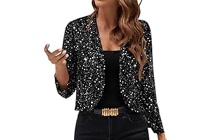 Womens Open Front Sequin Jackets Cardigan Glitter Shiny Cropped Bolero Long Skeeve Blazer Club Party Concert Outfits
