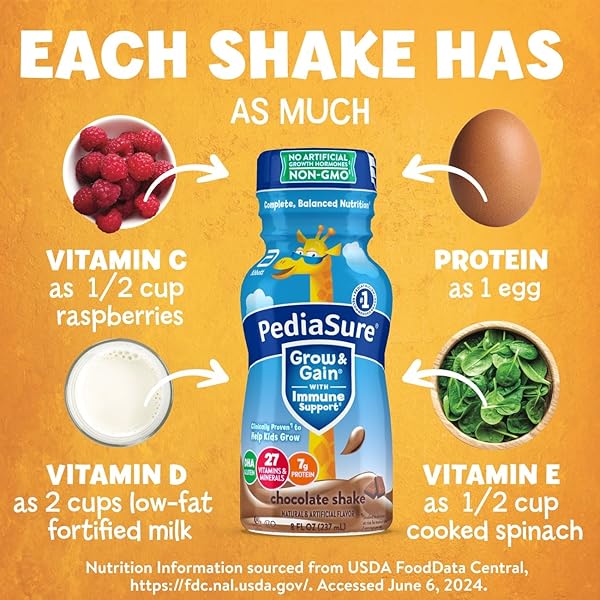 PEDIASURE GROW & GAIN WITH IMMUNE SUPPORT, KIDS PROTEIN SHAKE, CHOCOLATE, 8-FL-OZ BOTTLE, 6 SHAKES