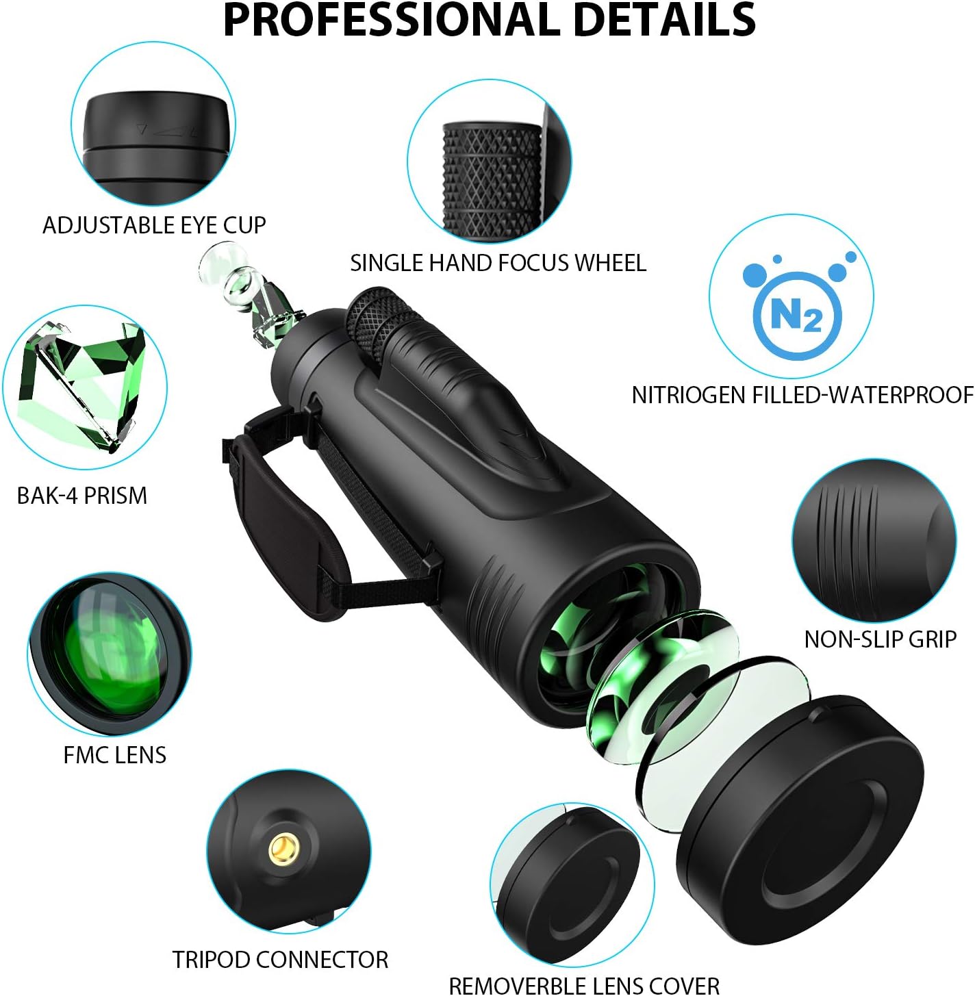 Monocular Telescope 12x50 High Definition With Quick Smartphone Adapter&Tripod&Hand Strap Waterproof Night Vision Monoculars for Bird Watching Hunting : Camera & Photo