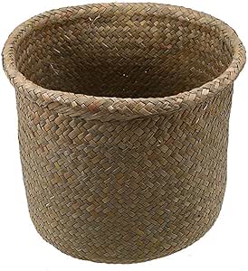 Cesta de paja hecha a mano Cesta de almacenamiento de algas Maceta de