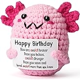 WEYON Birthday Gifts for Teen Girls, Mini Crochet Axolotl Décor Gift for 14 15 16 Year Old Girl, Cute Birthday Gift Cards for Kids Teen, Pink Presents