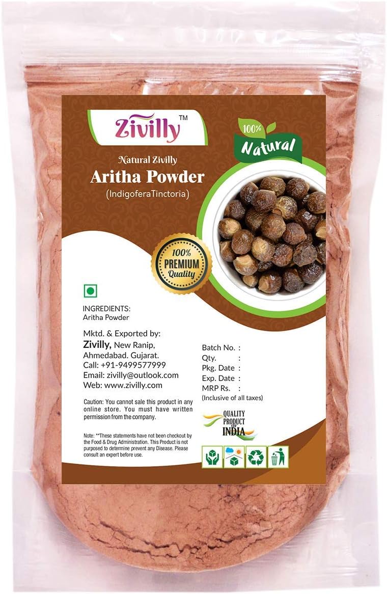 Zivilly Natural Aritha/Reetha/Ritha/Soapnuts (Sapindus Mukorossi) Powder For Silky & Smooth Hairs 227G / 0. 5 Lb / 08 Oz
