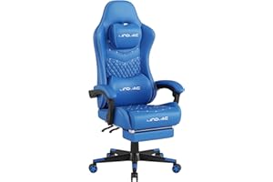 MINOMAC Gaming Chair, Computer Chair with Footrest, High Back Ergonomic Design, 400 lb Weight Capacity, Adult Reclining Gaming Chair with Linked Armrests (Blue)