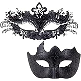 MYSEUNI 2025 Masquerade Masks for Couples, Shiny Rhinestone Metal Filigree Venetian Mask & Mens Venetian Mask for Mardi Gras