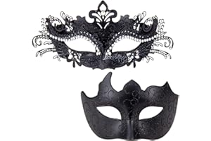 MYSEUNI 2025 Masquerade Masks for Couples, Shiny Rhinestone Metal Filigree Venetian Mask & Mens Venetian Mask for Mardi Gras