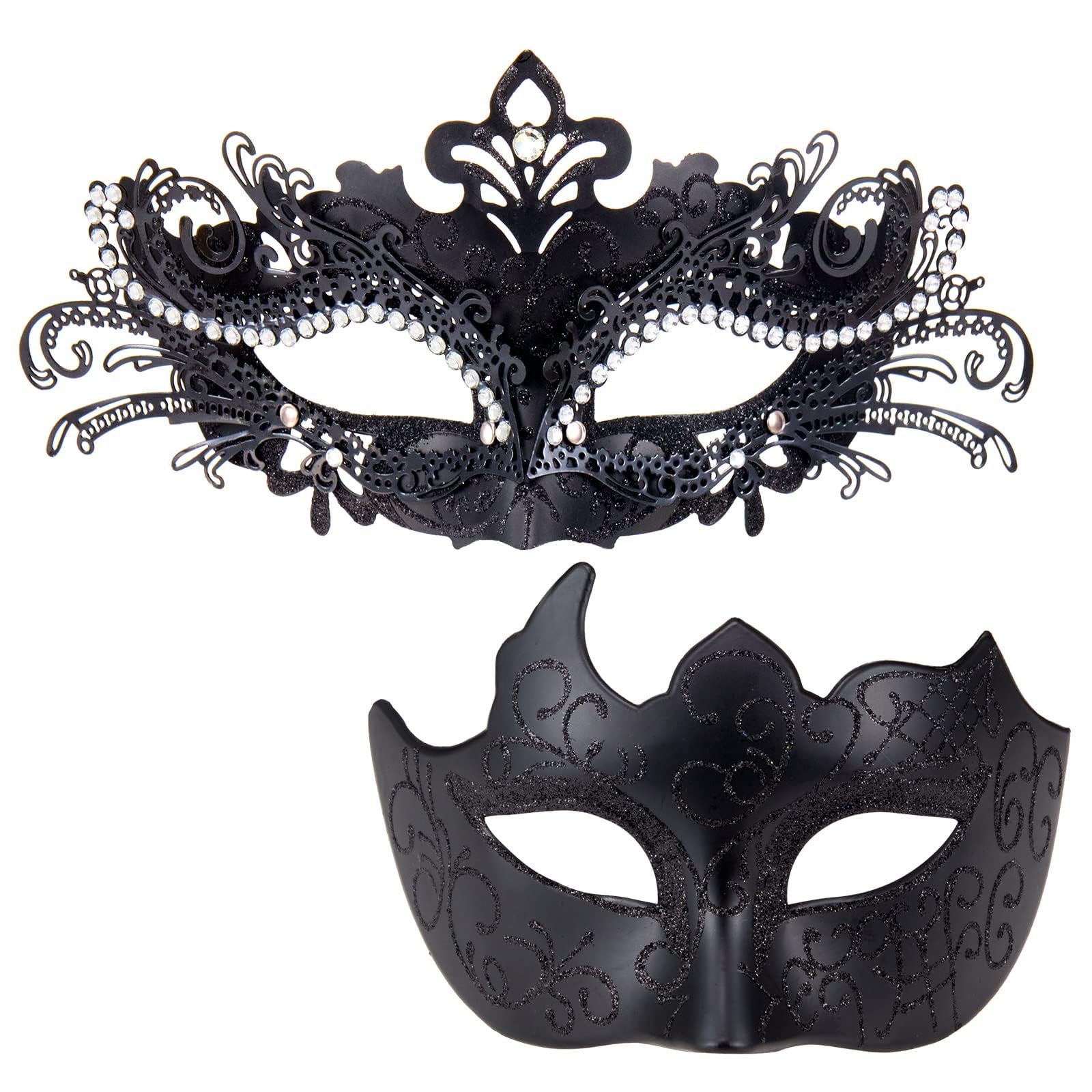 MYSEUNI Black Masquerade Mask for Couple - Shiny Rhinestone Venetian Mask - Halloween Party Mardi Gras Mask — image 1