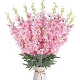 16Pcs Pink Delphinium Artificial Flower 33.5'' Long Stem Silk Pink Flowers | Real Touch Larkspur Flowers Bulk for Tall Vase Home Wedding Baby Shower Floral Arrangement Centerpiece Table Decoration