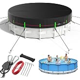 10ft Round Pool Cover for Above Ground Pools, Snug Fit &amp; Weatherproof | 420D Tear &amp; UV Resistasnt Solar Pool Cover, Super Windproof with Pully Tensioner, Elastic Hem &amp; Ground Nails, Keep Pool Clean