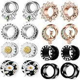 Suotarn 8 Pairs Crystal Rhinestones Ear Tunnels Plugs Expander Gauges Stretcher Earrings Screw Stainless Steel Piercing Body Jewelry 6mm 2g