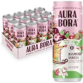 Aura Bora, Raspberry Vanilla Herbal Sparkling Water, 12 oz Can (Pack of 12), 0 Calories, 0 Sugar, 0 Sodium, Non-GMO